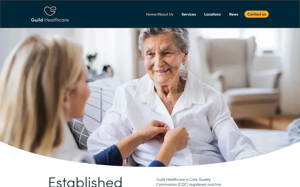 The home care website for Guild Healthcare shown on a desktop browser